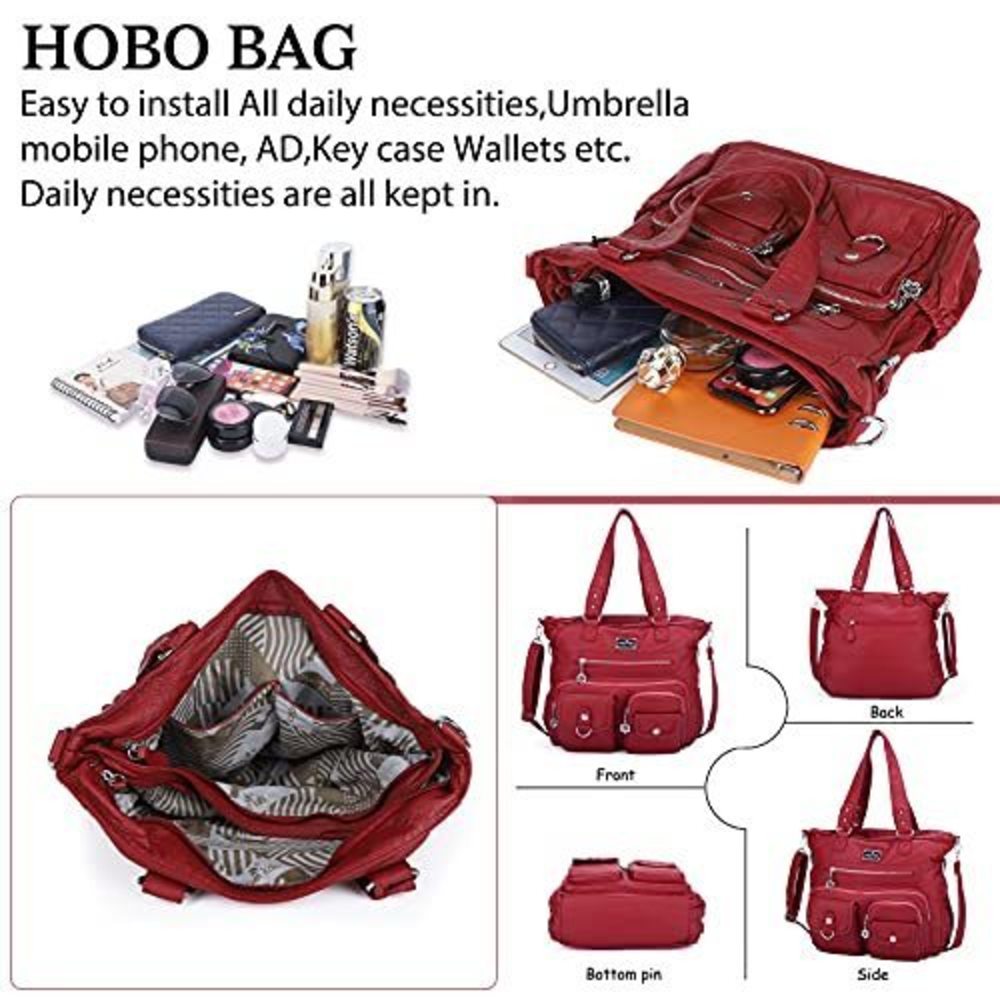 Red Soft PU Leather Satchel Hobo Tote with Shoulder Strap – Ladies Crossbody Tr - Picture 4 of 6